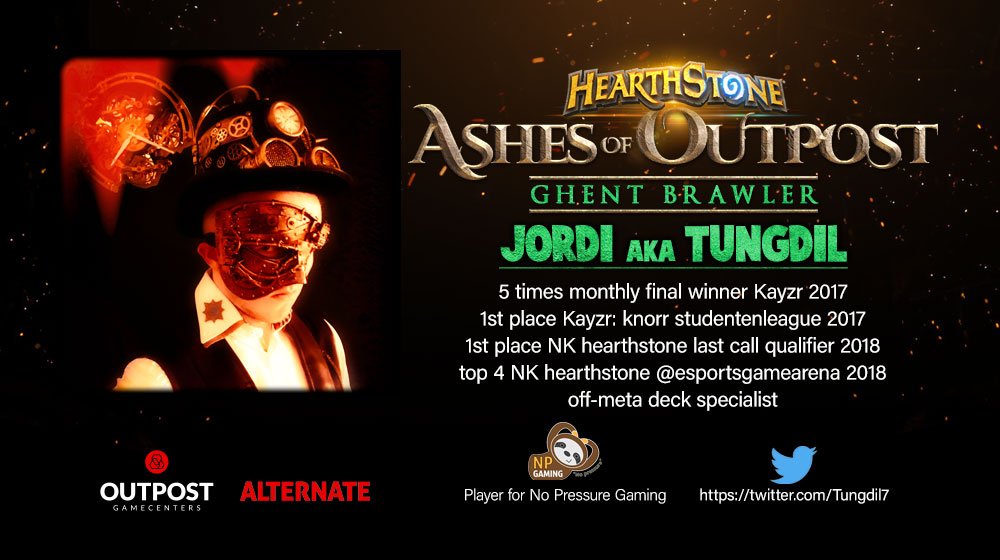 OutpostGhent's tweet photo. Tomorrow we'll start with the 3rd qualifier of our #AshesofOutpost @PlayHearthstone competition where you'll be able to qualify for the grand finals alongside our chosen champions!

One of these champions is none other than @Tungdil7 who will be representing @OutpostGhent! https://t.co/CyIf2cU0R0