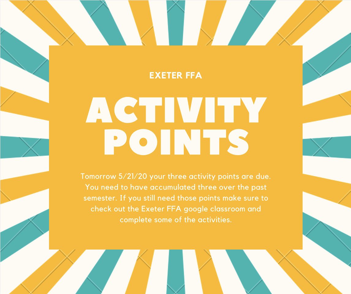 Don’t forget FFA activity points are due tomorrow. #exeterffa