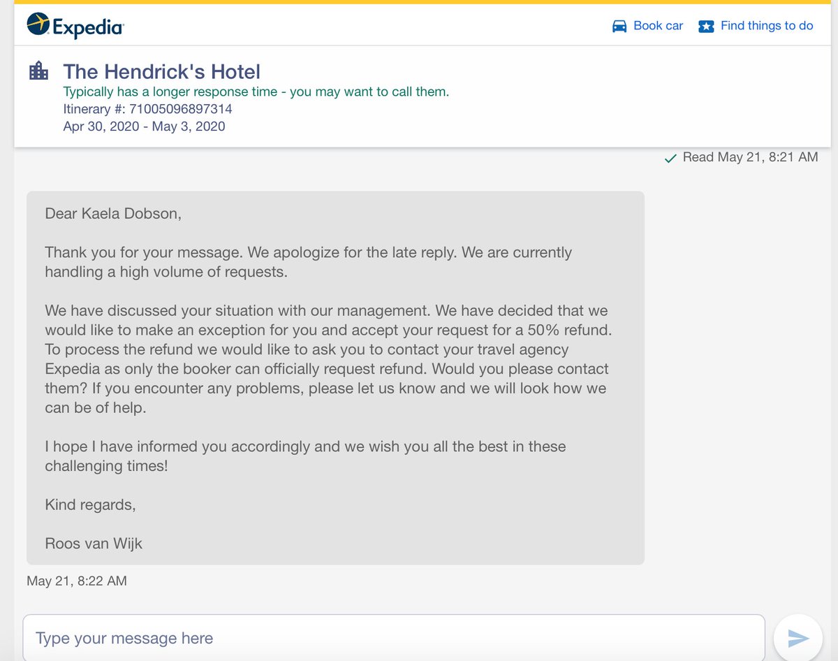 Kaela_Dobson's tweet photo. @Expedia tell me why you cant do this!!!!!!!!!!! Tell me why I am still only offered a voucher after the hotel clearly states that they are willing to refund 50%???????? Explain to me how this makes any sense! https://t.co/5PHH6AcSr6