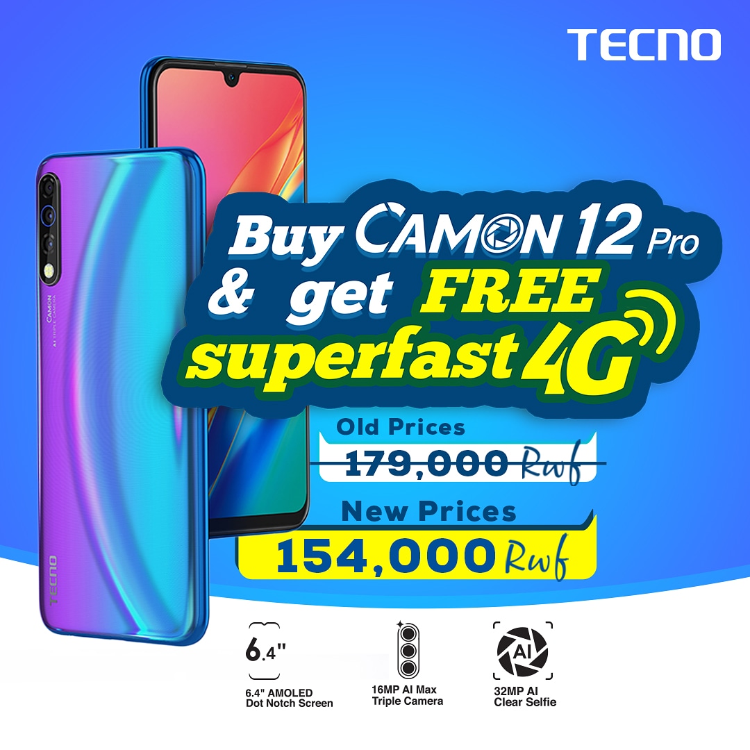 TECNOMobileRW's tweet photo. We are Tecno and all we give you is moreee. Buy #Camon12pro on discounted price of 154, 000Rwf and get 4G superfast internet free.
Are you excited? Visit any of our shops country wide and enjoy the offer while stick lasts
#Camon12 #TecnoMobileRw #ExpectMore https://t.co/x9NhfXL950