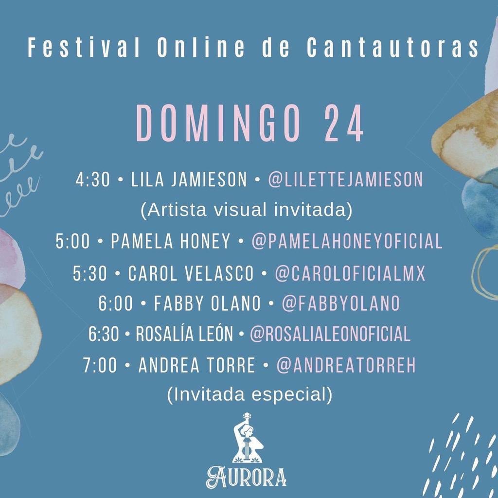 RosaliaLeonFans's tweet photo. Horarios para el #FestivalOnlineDeCantautoras este domingo 24. #Live a través de Facebook https://t.co/nVRifoUfuv https://t.co/LQxKtv4ZQn