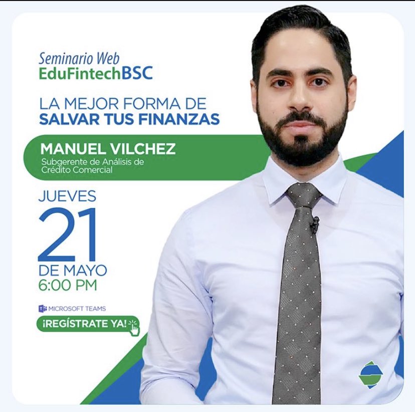 Hoy jueves 21 de mayo a las 6:00PM presentaré junto a Banco Santa Cruz el webinar: La mejor forma de salvar tus finanzas 💰

Para participar, solo debes escribirme un mensaje directo.