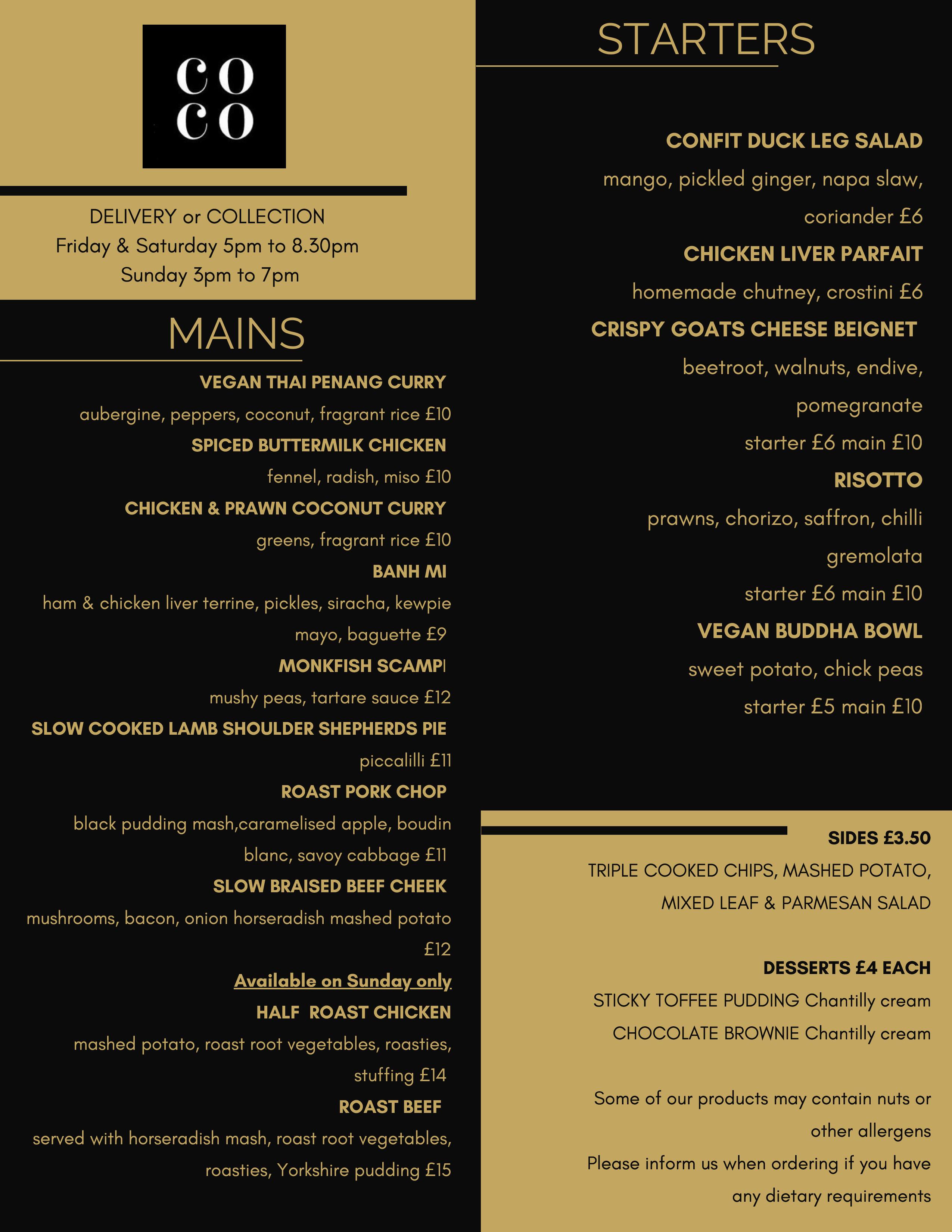 Cocos cheap restaurant menu