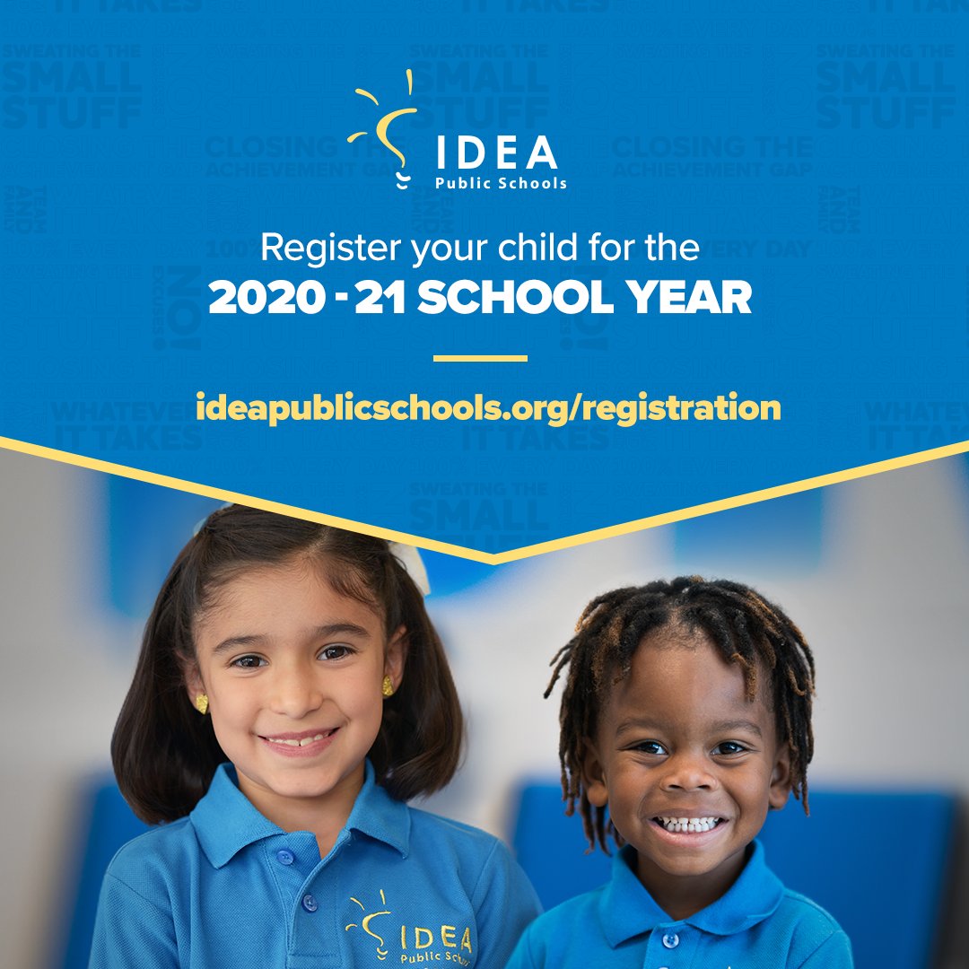 IDEAschools's tweet photo. New IDEA families, it’s registration time! If you’re a new IDEA Team &amp; Family member and your child will be attending IDEA for the 2020-21 school year, please take 10 minutes to start the registration process online. Visit https://t.co/bBMVQJgZ5Z for easy steps. #WelcomeToIDEA https://t.co/scQb3Ky21z