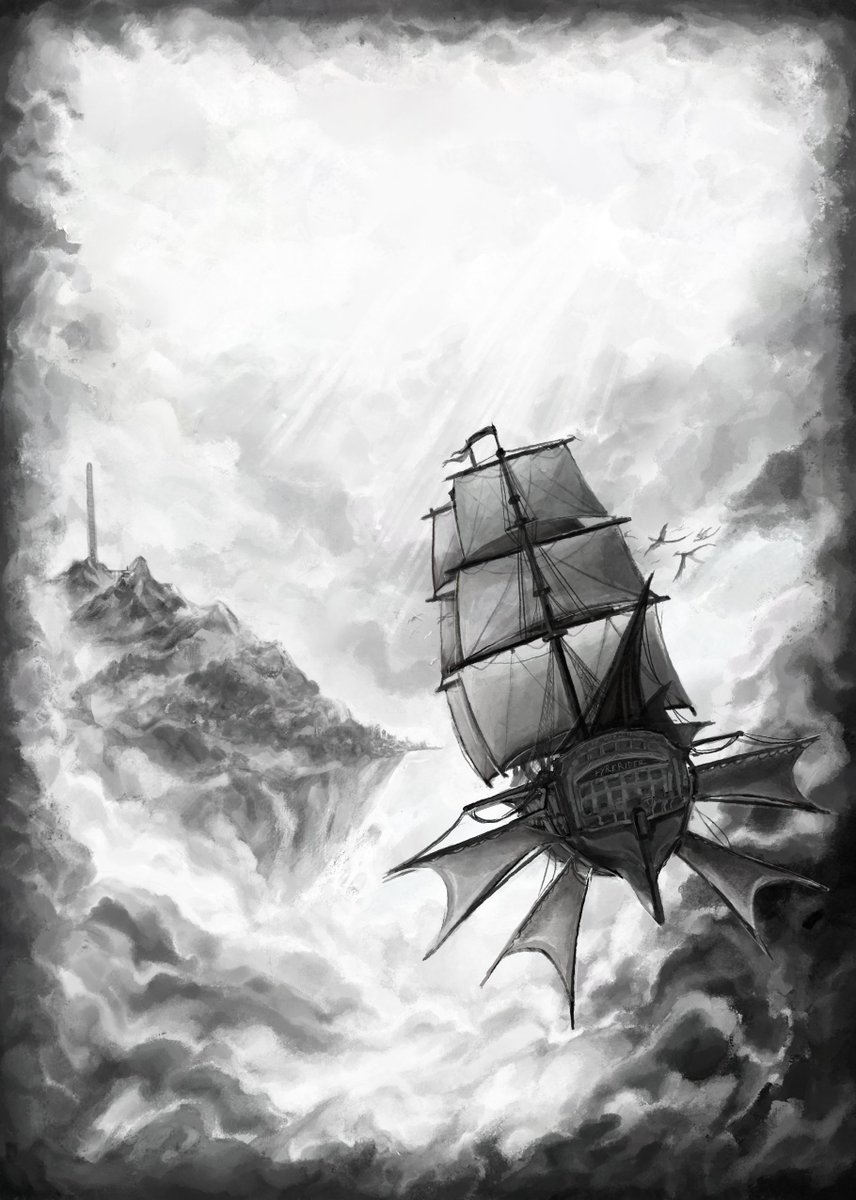 !! excited to present the final cover for Corsairs; a TTRPG zine by Caradoc Games (@caradocp )  that i've been working hard at for quite a while now ! 
☁️⛵️

(said zine also features some spot illustrations that i'll be sharing soon!)
#ttrpg #illustration 