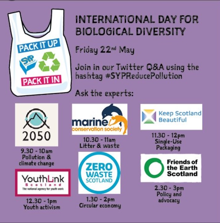 Looking forward to answering as many questions on #marinelitter & @mcsuk work as possible tomorrow as part of the @OfficialSYP action day!  

Join in by following #SYPReducePollution to help celebrate #InternationalDayofBiologicalDiversity!

Get those questions ready!