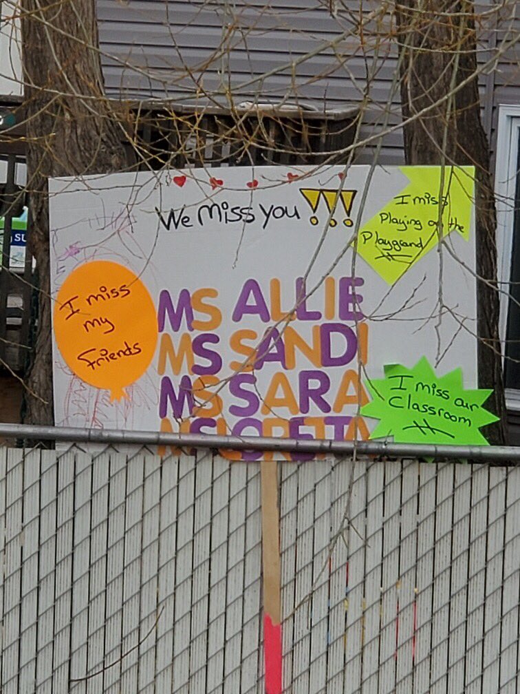Ms_AllieZ's tweet photo. @WeAreTeachers One of my students was holding this up during a parade my school did for them, they later posted it on their fence 🥰 #wemissyoutoo https://t.co/7WpoZa5uRs