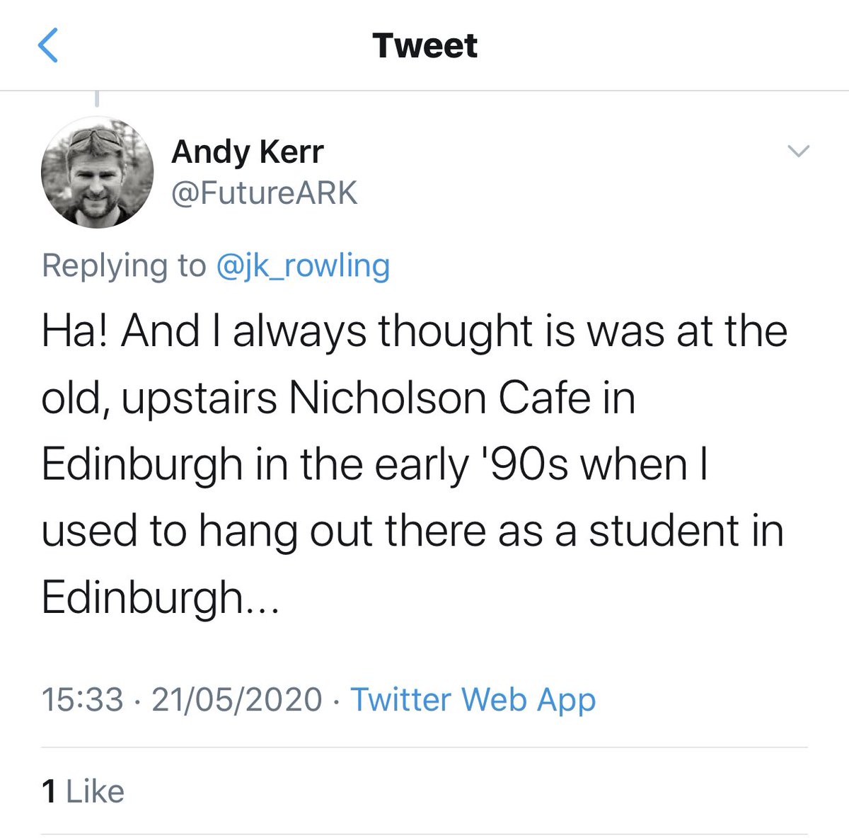 That one’s true! I used to write in Nicolsons all the time. I once wrote an entire chapter in there in one sitting and barely changed a word afterwards. Those are the days you remember. I think Nicolsons is now a Chinese Restaurant.