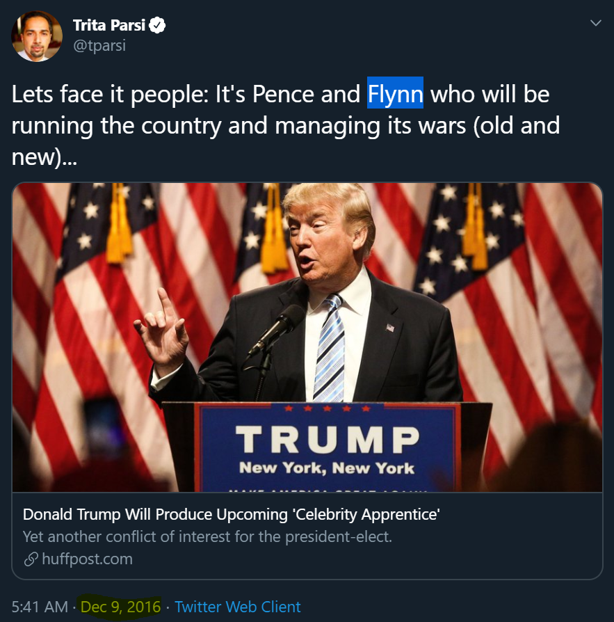 8)Gen. Flynn was hated by Tehran apologists/lobbyists in the West; most specifically, members of Iran’s main lobby group,  @NIACouncil, founded by Trita Parsi.They were quick to push Tehran’s narrative against the General following his position against the mullahs’ regime.