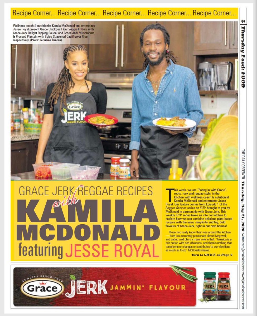gracefoods's tweet photo. #EatingInWithGrace is back with @KamilaMcDonald and @JesseRoyal1 ! This week’s #ReggaeRecipes is all about big bold flava with #GraceJerk !
Follow the link to check it out! https://t.co/8iCEleE5yu https://t.co/aVu7xQAdP8