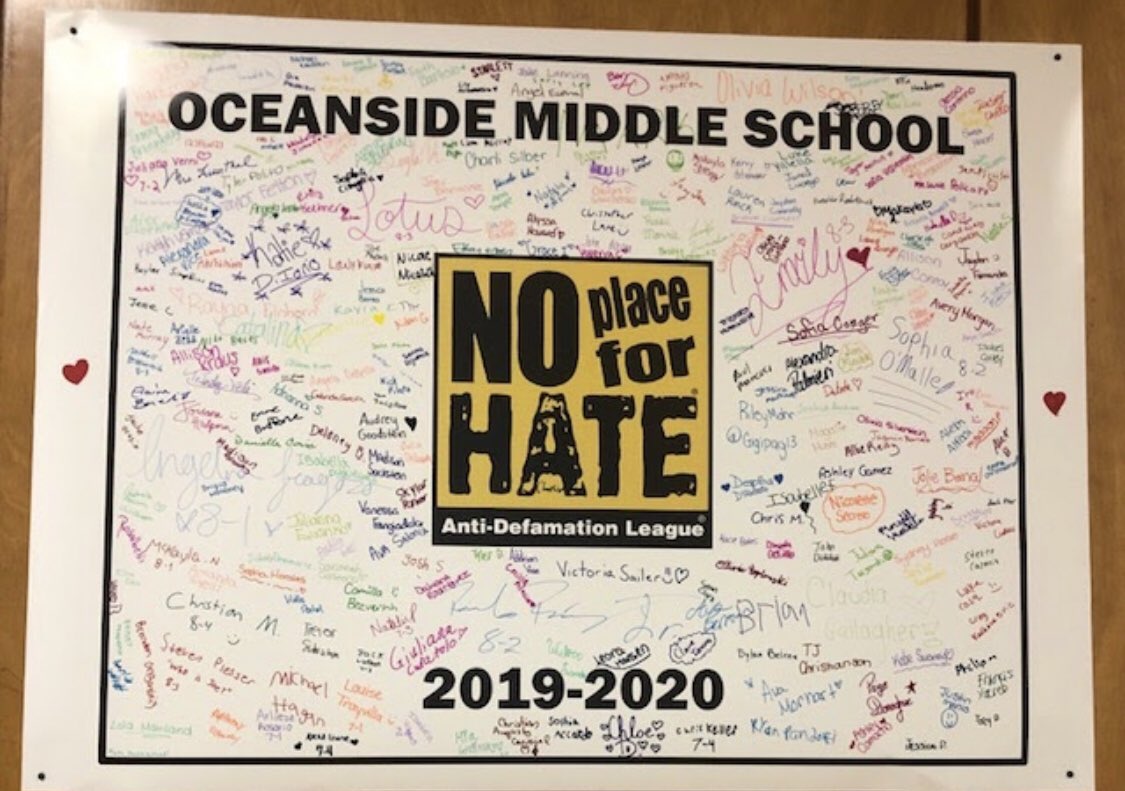 InaLeventhal's tweet photo. Congratulations to the 8th grade students in the ADL for your #noplaceforhate designation @OMS_NY. Thank you for being role models in promoting diversity, inclusion and acceptance! We are so proud of you! Thank you @ADL and @ADL_NYNJ for all your support this year! https://t.co/TNfpMAQgnq