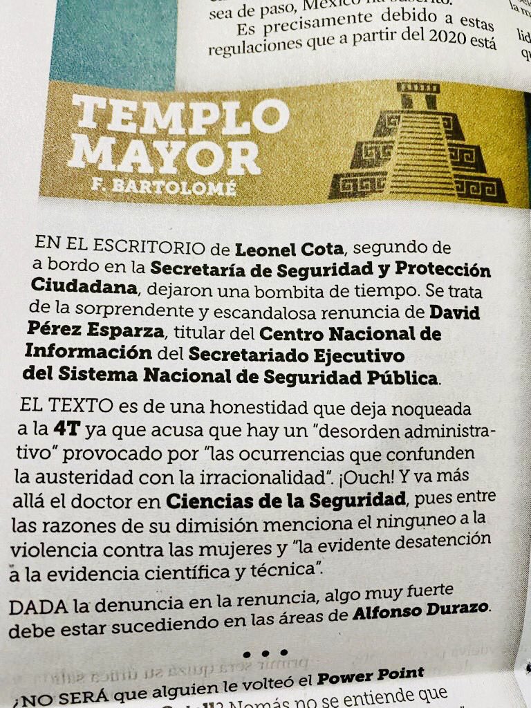 El encierro por COVID fue muy útil. Después de una intensa reflexión, ayer comenté que encontraba áreas de mejora en algunas Unidades de la ⁦<a href="/SSPCMexico/">Secretaría de Seguridad y Protección Ciudadana</a>⁩. Siempre he creído en hablar de frente. Es falso que yo haya renunciando al CNI. México necesita técnica y mucho corazón