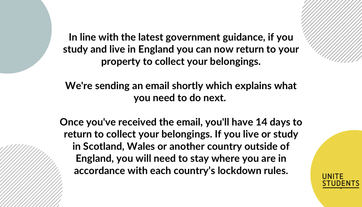 Unite_Student's tweet photo. Updated guidance on collecting belongings if you study and live in England. https://t.co/20B9m5YVfJ
