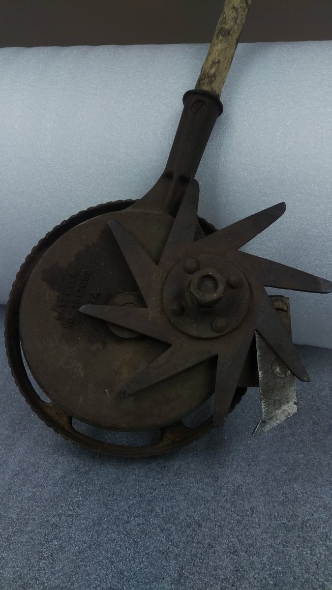 RenoCoMuseum's tweet photo. Artifact of the Day!

This is a lawn edger from circa 1935, produced by Engel Products, Co. This one was donated by Jack M. Karriker Jr. whose father purchased it at a local garage sale. https://t.co/2usItB4YGE