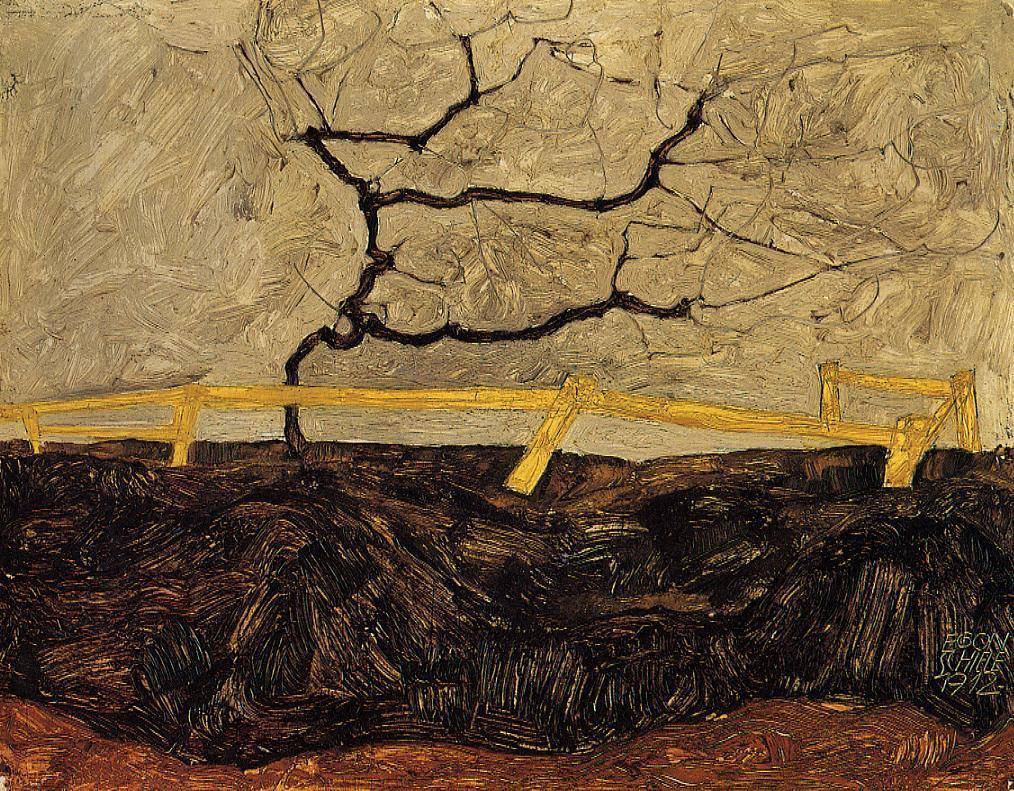 Egon Schiele, Bare Tree Behind Fence, 1912