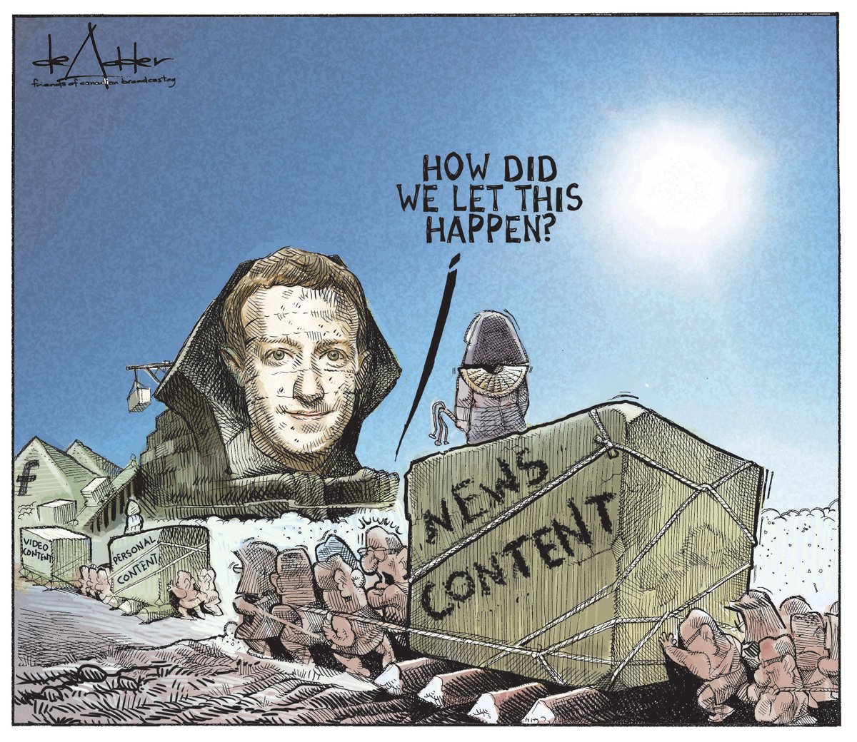 FriendsCndm's tweet photo. What happens when we let Facebook steal our news.

Cartoon by @deAdder https://t.co/6cmGWYBFSY