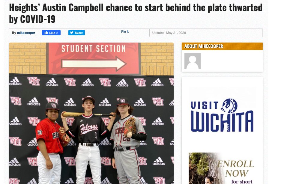 Heights' Austin Campbell was going to start at catcher this season -- until COVID-19 struck.

Here's his story:
ksvype.com/heights-austin…
<a href="/WichitaUSD259/">Wichita Public Schools</a> 
<a href="/MeansGWALSports/">J. Means</a> 
<a href="/CoachChurch/">Anthony Church</a> 
<a href="/WHtsAthletics/">Wichita Heights Athletics</a> 
<a href="/WHtsBaseball/">Heights Baseball</a>