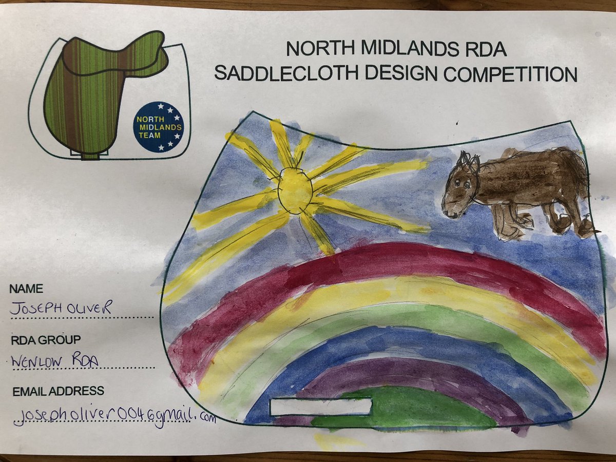 We’re really delighted to receive our first entry for the North Midlands Saddlecloth Design competition this afternoon 👏🏼

Here is the fantastic saddlecloth from Joseph Oliver of <a href="/RDAWenlo/">Wenlo RDA</a> group, super well done!! 🐴🌈🎨

#COVID19
#SaddleclothDesign
#RDAUK

<a href="/RDAnational/">Riding for the Disabled Association (RDA)</a>