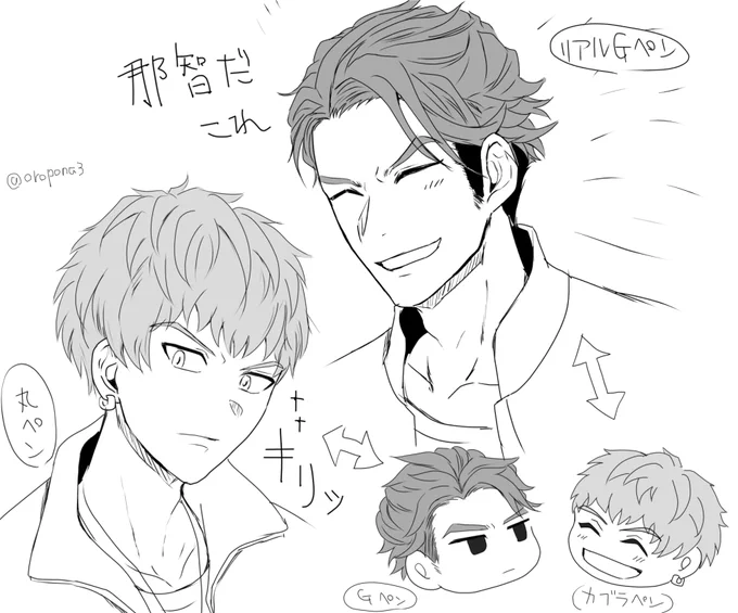 デフォルトのペンの試し描きと比較がてら兵頭兄弟の表情を交換してみた。 