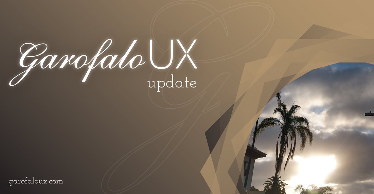 GarofaloUX's tweet photo. Garofalo UX Update (21-May-2020)
https://t.co/dtIqAtlziu #UX #userexperience #UXdesign #UXStrategy #UXSanDiego #UCD #wireframes #interactiondesign #informationarchitecture #prototype #usability #uxconsulting https://t.co/zi4uJqa6ZK