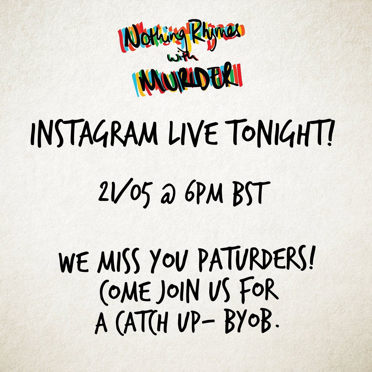 NRWMpodcast's tweet photo. It's been a hot minute and we miss you all 😭

Join us tonight at 6PM BST on Instagram live!

G+K
❤️✌🏼
.
.
.
.
.
.
#nrwm #nothingrhymeswithmurder #exceptherder #andalsogirder #truecrime #travel #podcast #murderpaturders #instalive https://t.co/M7GymXZleJ