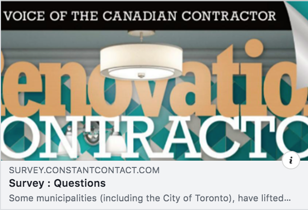 Attention Renovators and Contractors! Your feedback is important to us about how COVID-19 is impacting your business. Please take a moment to fill out our short survey. Thank you so much!
survey.constantcontact.com…/a07eh1vzb59k9bj8t…/start