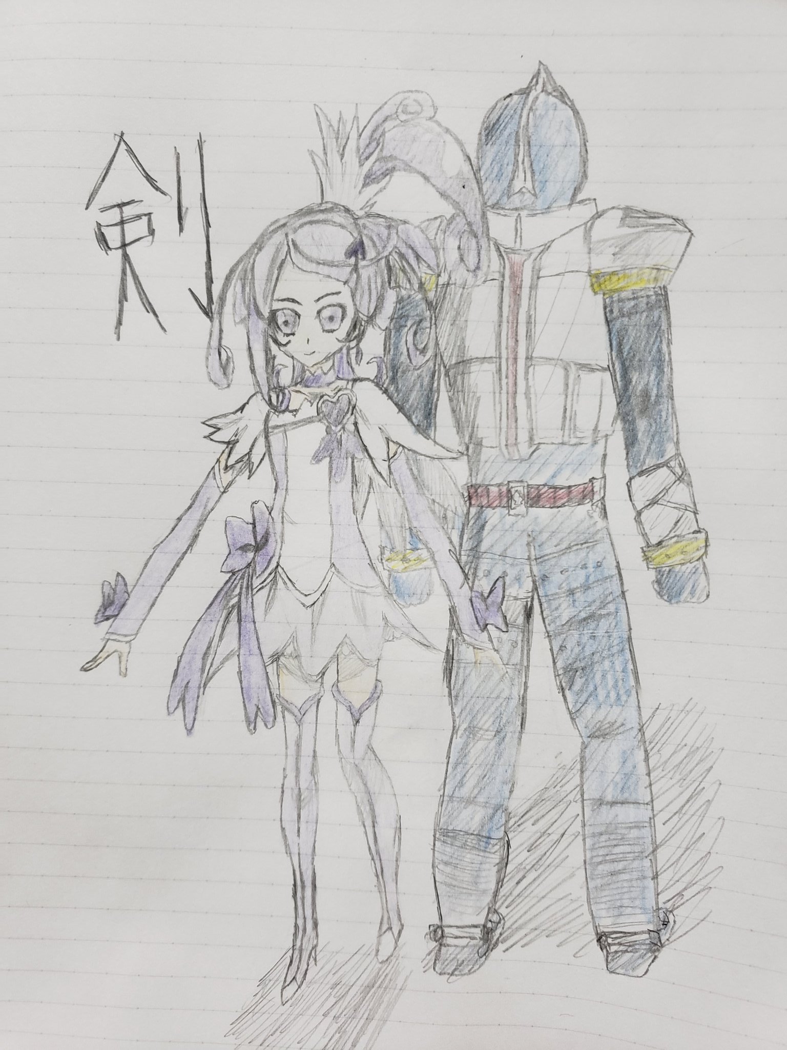 じょーかー On Twitter 二人の剣 ブレイドは後ろ姿の画像がなくて微妙だけどソードは頑張った 剣崎一真と剣崎真琴 名前が1文字しか違ってないんだよな 仮面ライダーブレイド キュアソード