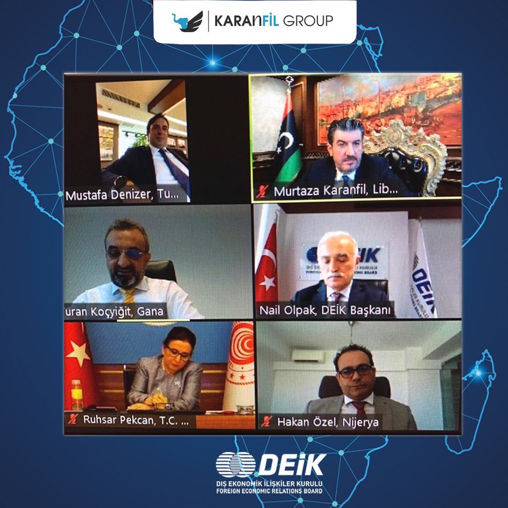 Ticaret Bakanımız Sn. Ruhsar Pekcan ve Deik Başkanı Sn. Nail Olpak Öncülüğünde, 

DEİK Afrika İş Konsey Başkanları Olarak Online Toplantıda Bir Araya Geldik 📌 

#deik #İşimizTicariDiplomasi <a href="/deikiletisim/">Dış Ekonomik İlişkiler Kurulu - DEİK</a> <a href="/pekcan/">Ruhsar Pekcan</a> <a href="/ticaret/">T.C. Ticaret Bakanlığı</a> <a href="/NailOlpak/">Nail Olpak</a> @MURTAZAKARANFL #ticaret #ihracat #libya