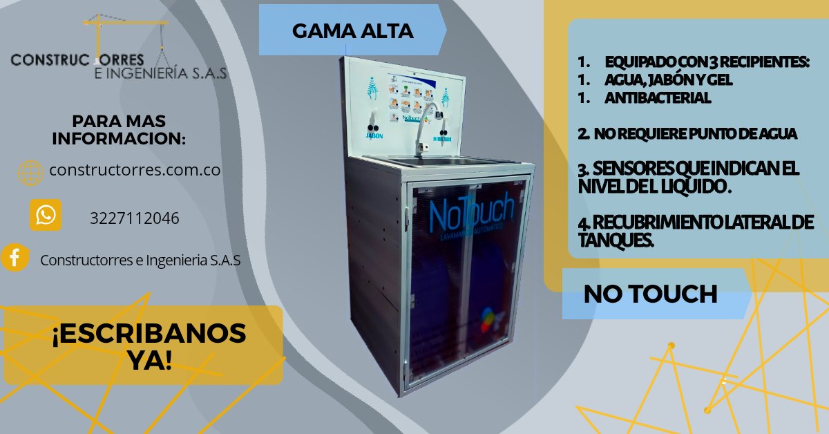 e_ingenierias's tweet photo. Lavamanos No Touch,
Coticé Ya con Constructorres!!
#servicios #desinfeccion #covid19 #limpieza #desinfección #bacterias #nebulizacion #contactenosya #llameya #pandemia #covid_19 #coronavirus #soluciones #virus #innovacion #lavamanos #lavamanosmodernos #virus #propagation #notouch https://t.co/mx3Rbhlf4E
