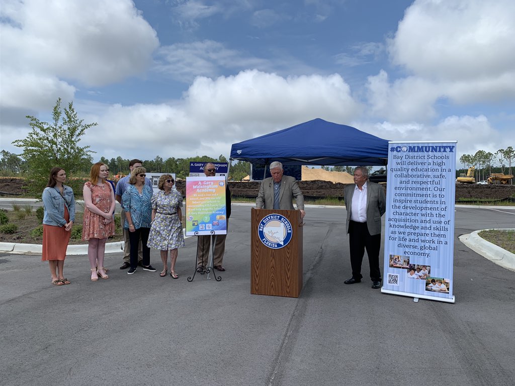 BDS_Supt's tweet photo. This new school will open in August of 2021 and will feature a state-of-the-art focus on the environment and conservation thanks to the support of the Walsingham family.  @BayDistSchools https://t.co/0ThgAJZCmG