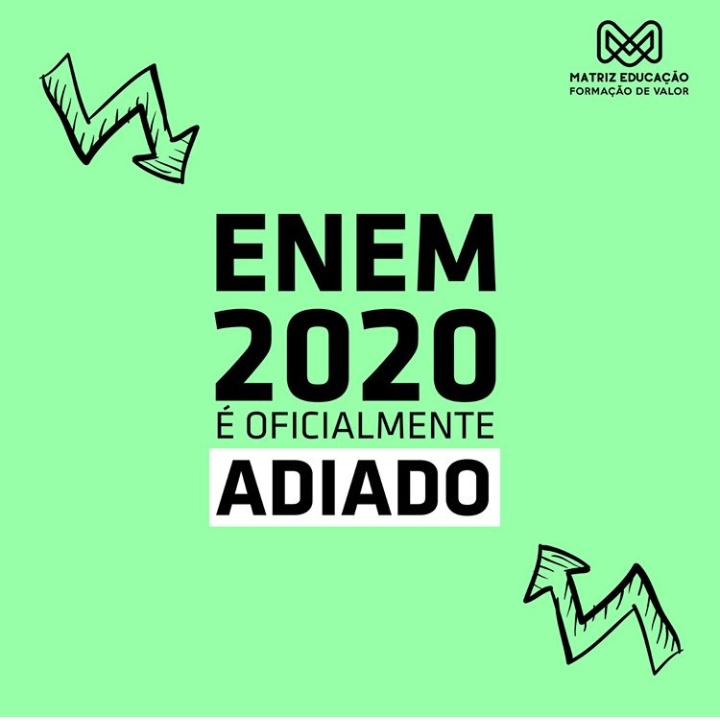 AlunosM's tweet photo. Guerreiros, fiquem ligados! As datas do ENEM 2020 estão oficialmente adiadas. A princípio, o adiamento será de 30 a 60 dias em relação às datas que estavam previstas para as provas, mas atenção: as inscrições não mudaram e vão até essa sexta-feira, dia 22 😉.

#ENEM #Vestibular https://t.co/Pd3saEZzgI