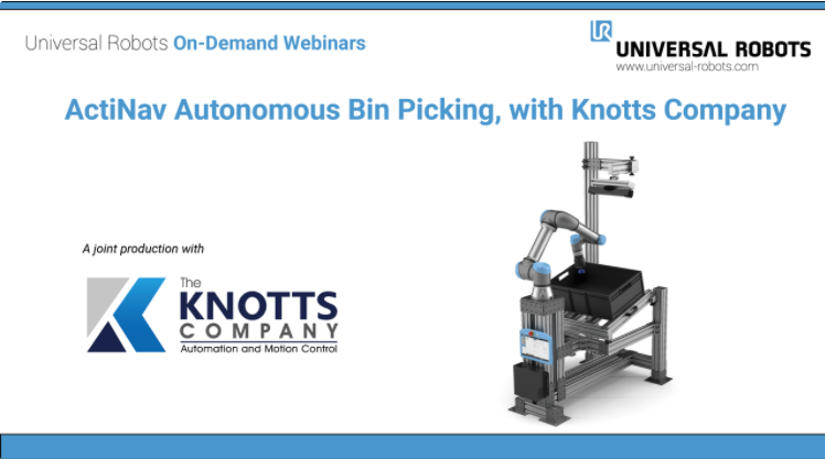 KnottsCompany's tweet photo. On Tuesday, May 26th at 11:00am EST we will cover bin picking and specifically @Universal_Robot's new #ActiNav technology.
✅ Register here: https://t.co/JDmKGGtQEa
For more info, contact solutions@knottsco.com
#automation #manufacturingwebinar #cobots #binpicking https://t.co/7F6EQpQiEp