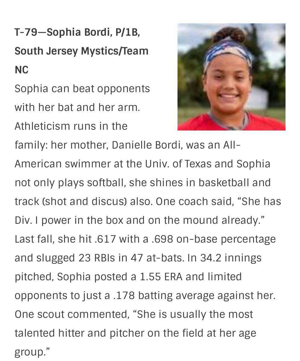 dorman2007's tweet photo. Congratulations #5 Sophia Bordi ranked #79 in the 2025 Extra Elite 100 Player Rankings by Extra Inning Softball! https://t.co/dqTkiSCDBF