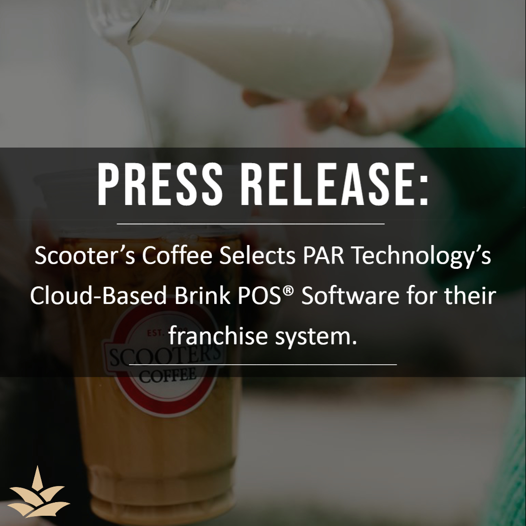 PAR_Tech's tweet photo. We are happy to announce that @scooterscoffeehas selected ParTech’s Brink POS® software for their franchise system. Read the full press here https://t.co/bx7b9QG6km
#par #partech #partechnology #scooterscoffee #parbrink #brinkpos https://t.co/jm002VJz1x