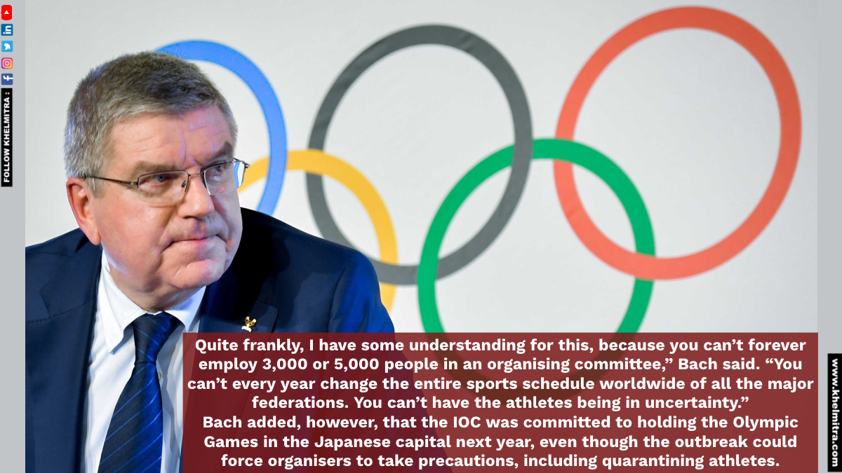 2021 is the last chance to hold Olympic Games : IOC Chief Thomas Bach.

#Olympics #IndiaOlympicAssociation #Tokyo2021 #Pandemic #Covid #Covid19effects #Coronaeffects #Trending #KhelMitra #Fightforgold #Japanolympicassociation #Japansports #fightcoronavirus #sports #sportsnews