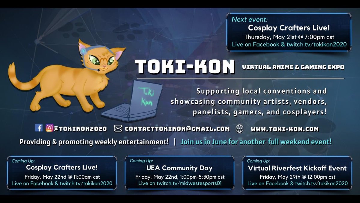 SMTokiKon's tweet photo. ✨Update! #Cosplay and #Esports @ Toki-Kon Continues!
👇Check out our website/Facebook for more details. Events listed below in CT. 
💕 Follow us on FB for the latest updates! https://t.co/cziex2iPTn