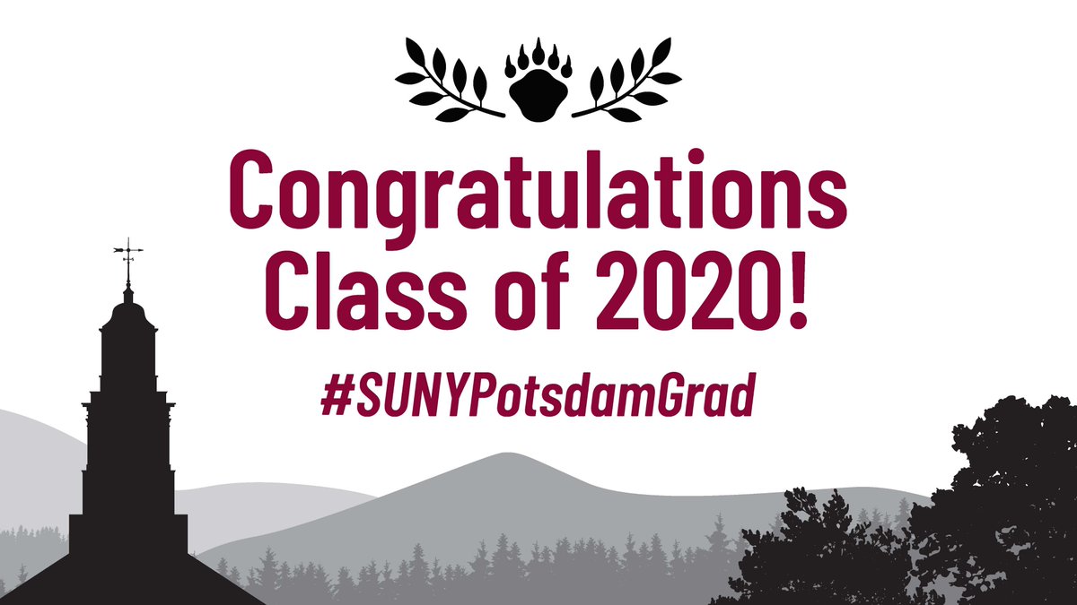 SUNY Potsdam will hold a virtual Commencement celebration this Saturday, May 23 at 10 a.m., on Facebook! Join our live watch party to celebrate the incredible graduates of the Class of 2020! facebook.com/SUNYPotsdam 🎓 #SUNYPotsdamGrad
