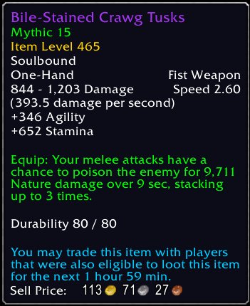 Vinos1994's tweet photo. Check out this item I just got! [Bile-Stained Crawg Tusks] #Warcraft https://t.co/Ni1RVfmWHR