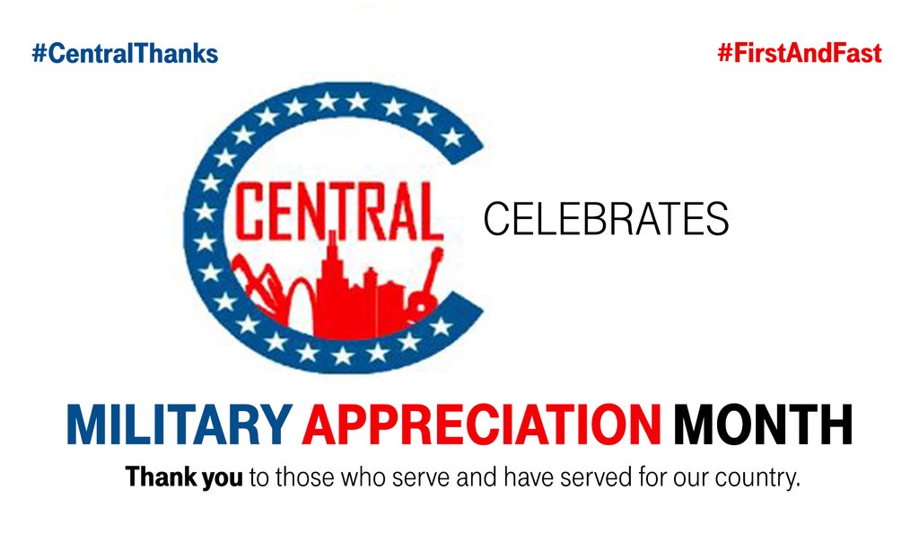 A huge thank you to all active service and veterans who serve and have served for our country. We appreciate everything that you have done to make our country great! #CentralThanks #FirstandFast
