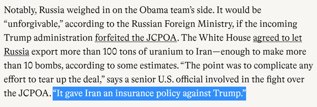 26)While Trump is accused of being a Russia pawn, it was Obama who provided Moscow enormous concessions.Dec 15, 2016—"Russia says loss of Iran nuclear deal would be unforgivable: Interfax" https://www.reuters.com/article/us-iran-nuclear-russia-idUSKBN14416SAnd Iran ends up the main beneficiary.