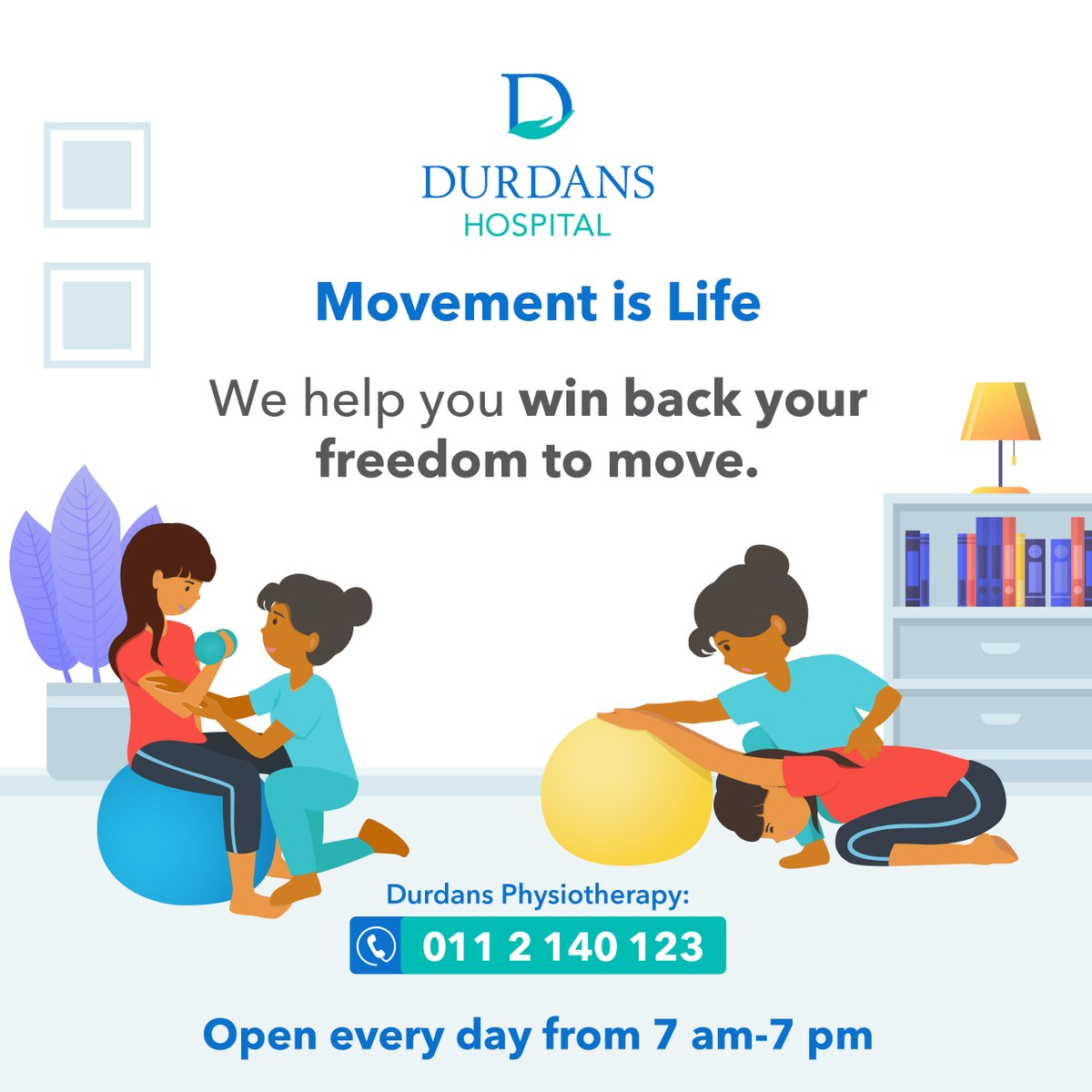 DurdansHospital's tweet photo. The Durdans Physiotherapy Department is open all days of the week (including public holidays) to provide safe and complete care. For bookings dial 0112140123 and visit https://t.co/kwjxi1sq4e for more info on our services. #DurdansHospital #Physiotherapy https://t.co/JuZ2oihg1M