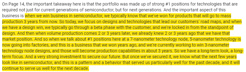 Gotta love this quote from  $BRKS about Semi industry. Design wins today securing Revenue in 2-3 years.