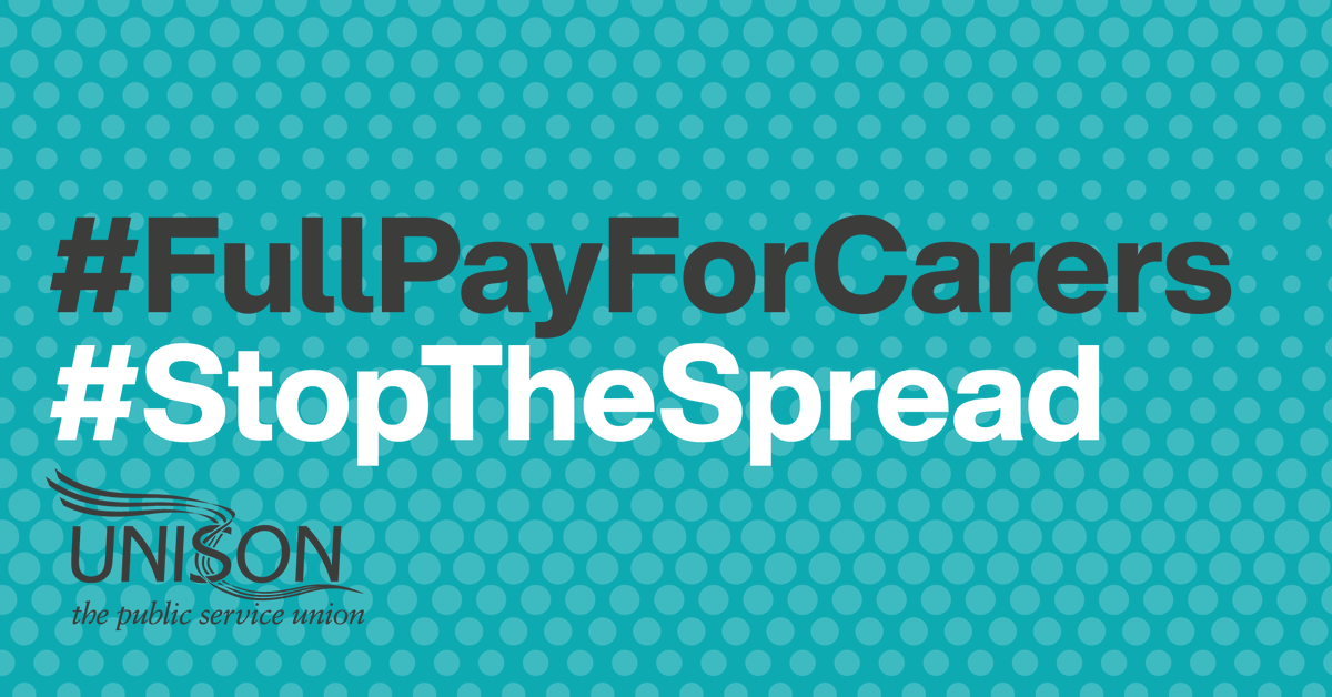 unisontheunion's tweet image. Since care workers are caring for those most vulnerable to the COVID-19 virus, they must be able to self-isolate if they show symptoms. 😷

Yet care workers cannot afford to do this. 💔

Help us to demand #FullPayForCarers to #StopTheSpread.

unison.org.uk/our-campaigns/…