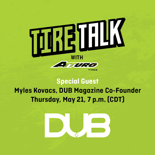 atturotires's tweet photo. Tune into Atturo Tire's Facebook Live at 7 p.m. (CDT) TONIGHT, May 21, for Episode 7 of "Tire Talk with Atturo Tires" – with special guest @MylesKovacs entrepreneur & co-founder of @dubmagazine. We'll see you there! 👊🏻#GoYourOwnWay #tiretalk #dubmagazine #entrepreneur https://t.co/QY136hHbkk