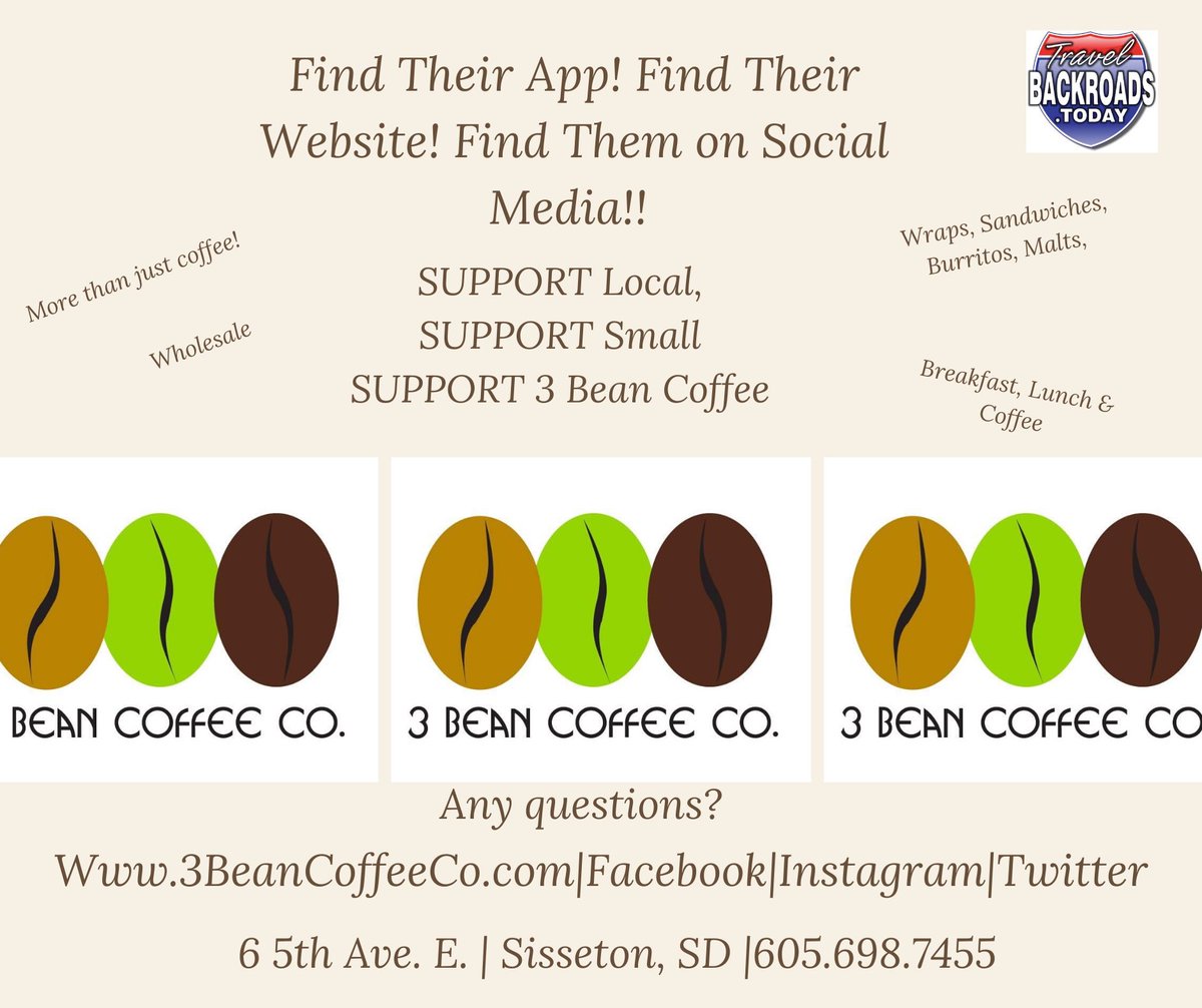 If you get close to Sisseton SD stop at 3 Bean Coffee Co and get yourself a cup! #3beancoffeeco <a href="/trav_backroads/">Travel Backroads</a>