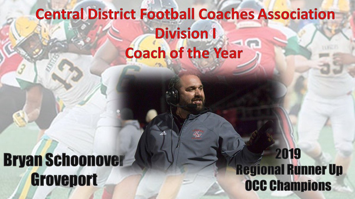 Congratulations to <a href="/SchoonoverBryan/">schoonoverb</a> of <a href="/GMschools/">Groveport Madison Schools</a> on being named Division I CDFCA Coach of the Year!

Bryan led the Cruisers to a historic season <a href="/OCC_Updates/">Ohio Capital Conference Updates</a> Championship and <a href="/OHSAASports/">OHSAA Sports</a> Regional Runner Up
