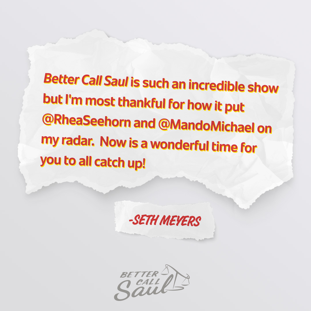 BetterCallSaul's tweet photo. Here's lookin' at you, @rheaseehorn &amp; @mandomichael. 

(👋 @sethmeyers) https://t.co/RIfU0TGs6m