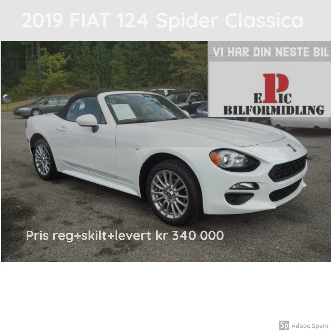 bilformidling's tweet image. ☀️Sommerbil? &amp;gt;&amp;gt;  Fiat 124 Spider Classica Cabriolet 2019 💝
Kr 340 000 registert og levert.
🗺️ 🇳🇴 Hentes/Levert i Bærum eller Stryn
💲 Finansering tilgjengelig | Super rente | opptil 100% finansiering 
🧿 Garanti tilbys |
buff.ly/3e9TgdA
#Fiat #Classica #bil