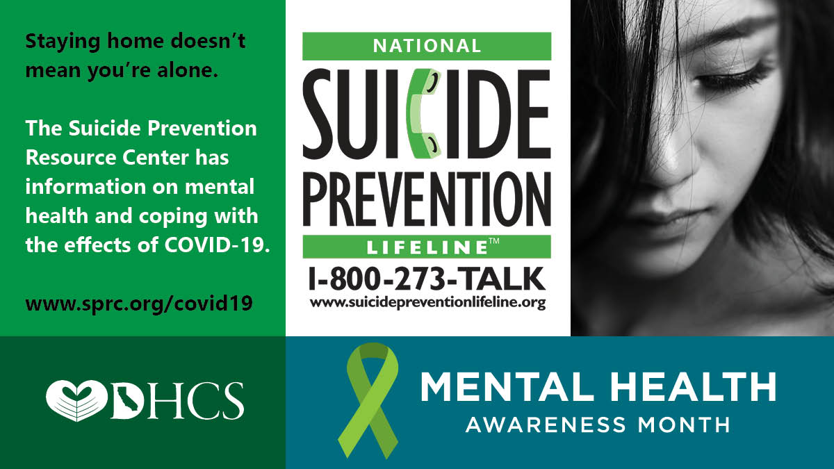 DHCS_CA's tweet photo. The Suicide Prevention Resource Center offers information on mental health and coping with the effects of COVID-19.
Learn more: https://t.co/8I7TBoE1Ts
#CaliforniaStrong #DHCSatWork https://t.co/OouQNjUE9U