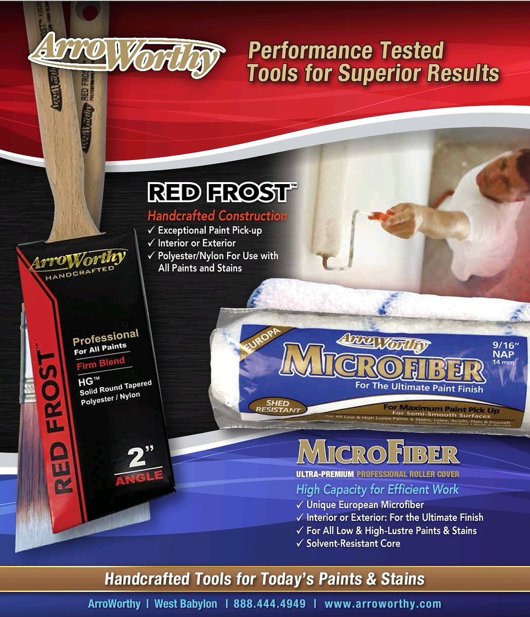 Check out our #RedFrost series brush! Get for production on both interior and exterior coatings! And don't forget our legendary #Microfiber series cover. #AskForTheBest #AskForArroworthy #ToolsForTheProPainter #Arroworthy #PaintLikeThePros #Painter #PaintTools #Decor